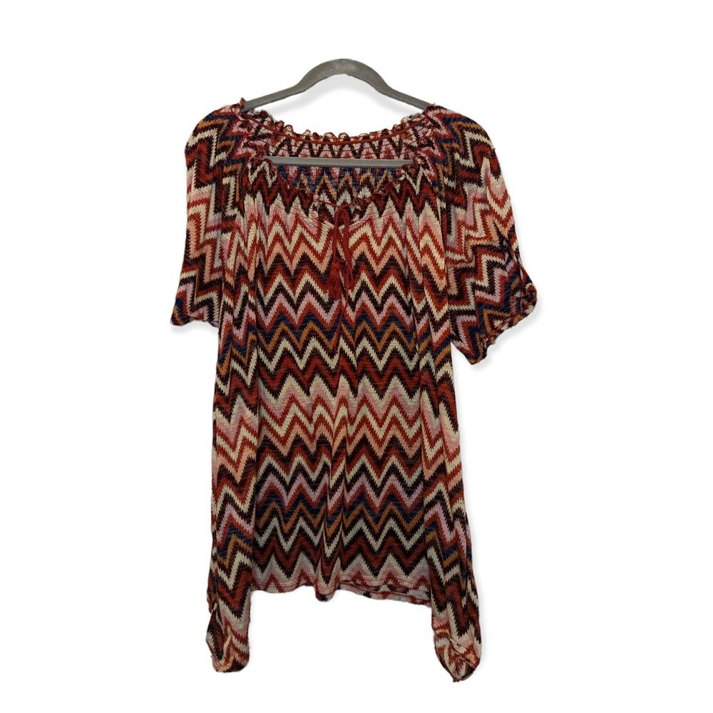 Faded Glory Red Sharkbite Southwestern Peasant Knit Tasseled Blouse 3X 22W/24W